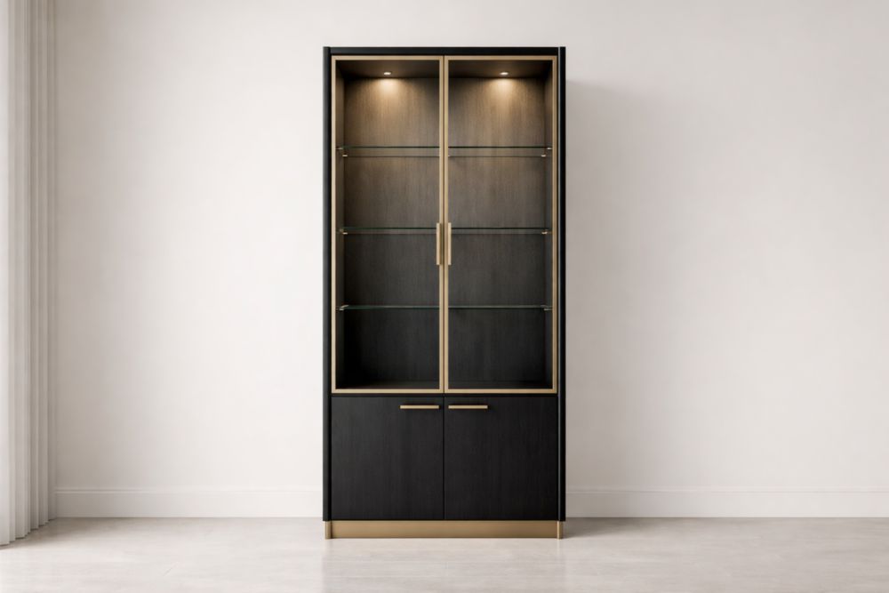 Vetrina in Legno e Metallo 200x80x40cm Nera/Oro