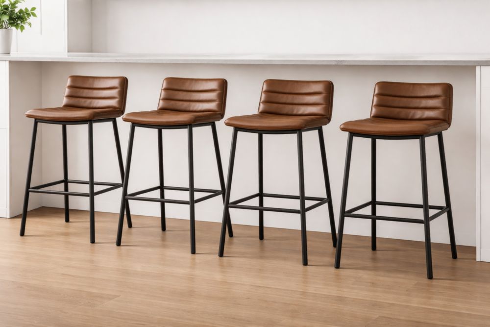 Set di 4 Sgabelli da Bar in Similpelle Marrone e Metallo Nero