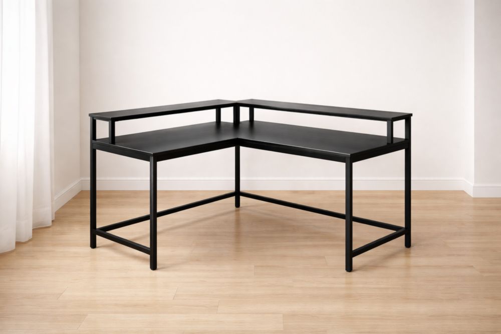 Scrivania angolare in metallo nero 120x120x76 cm