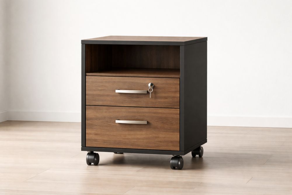 Cassettiera in Legno e Metallo con Cassetti e Serratura