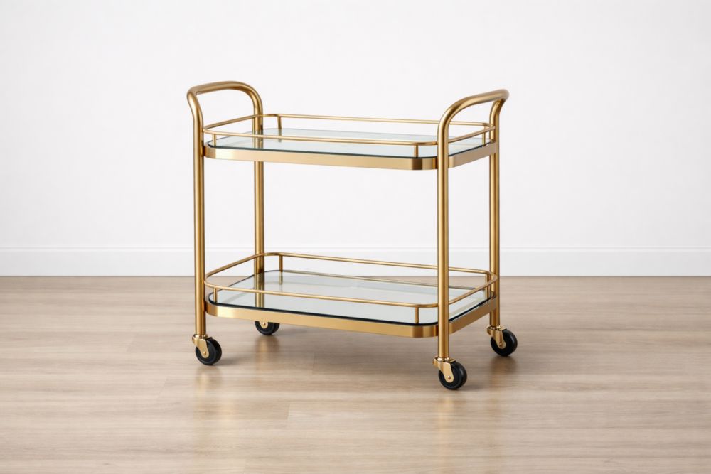 Carrello di Servizio in acciaio Dorato con Vetro