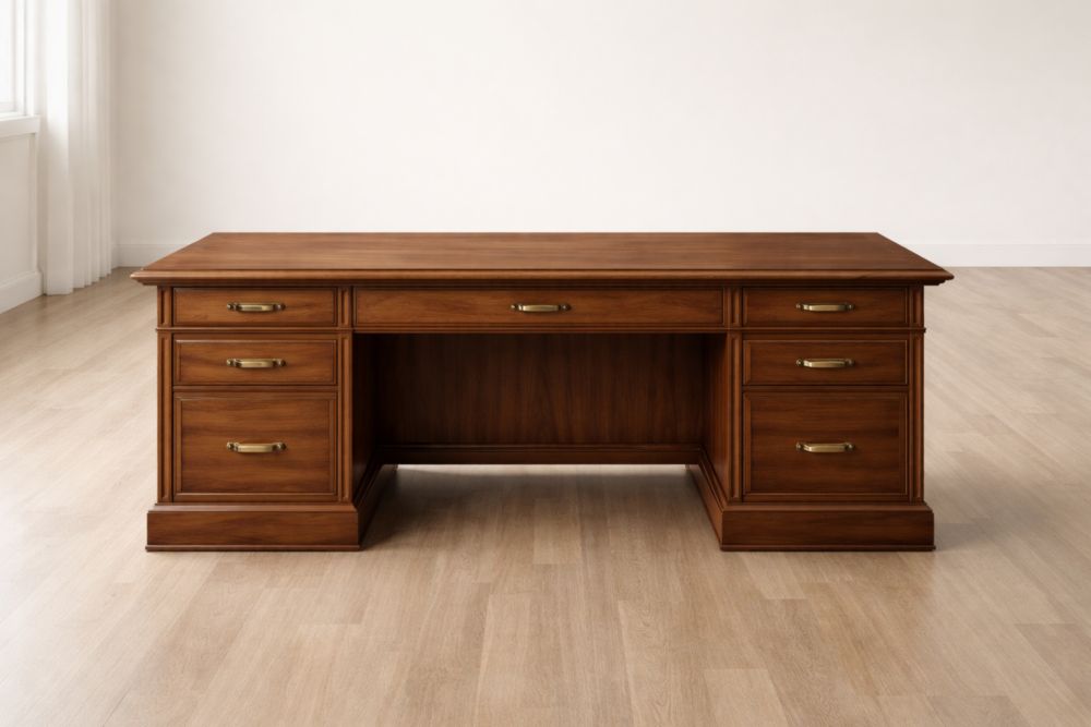 Scrivania in legno di noce con 7 cassetti