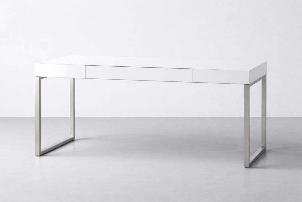 Scrivania in MDF Bianco con Gambe in Acciaio Inossidabile