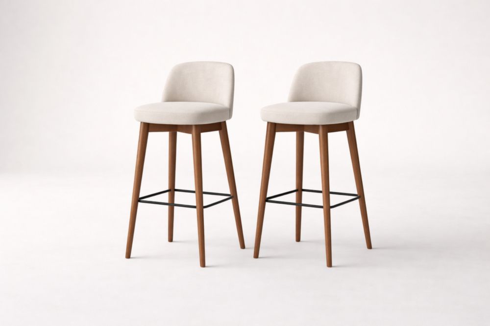 Set di 2 Sgabelli da Bar in Legno Massello e Tessuto Poliestere
