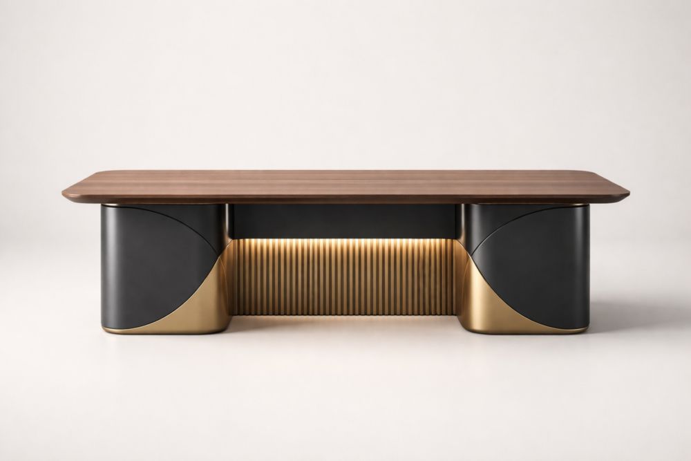 Scrivania in legno massello e Alluminio nero e oro 200x80x75 cm