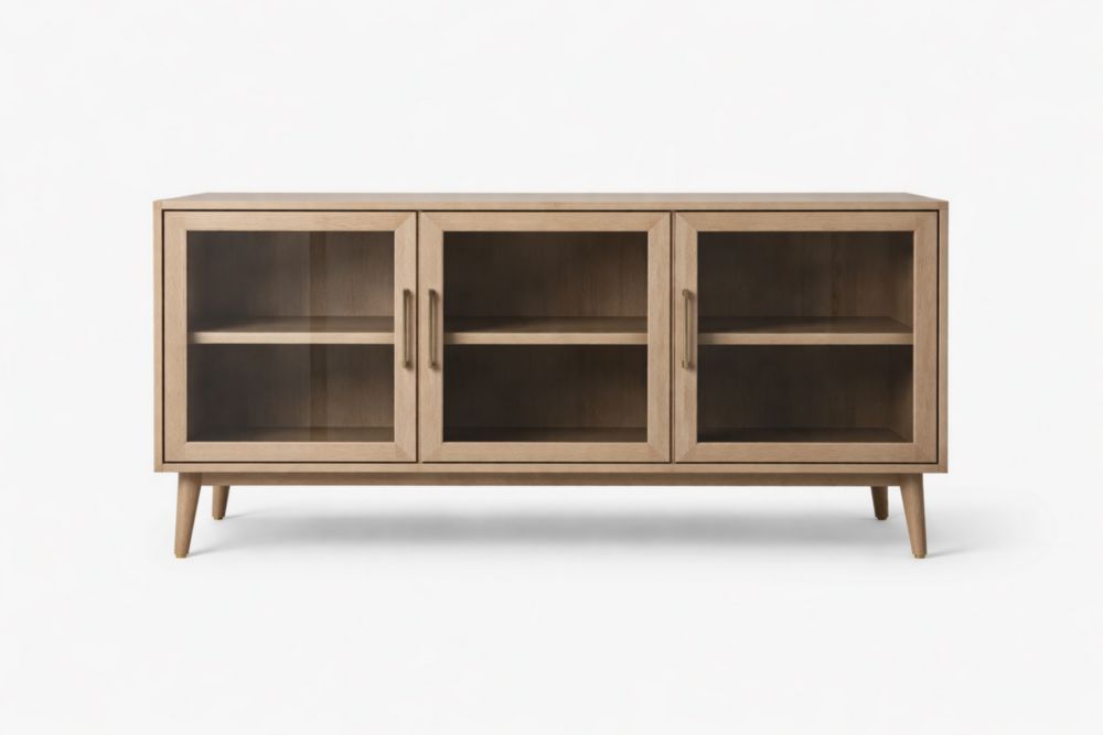 Credenza in legno massello con ante in vetro temperato 3 porte