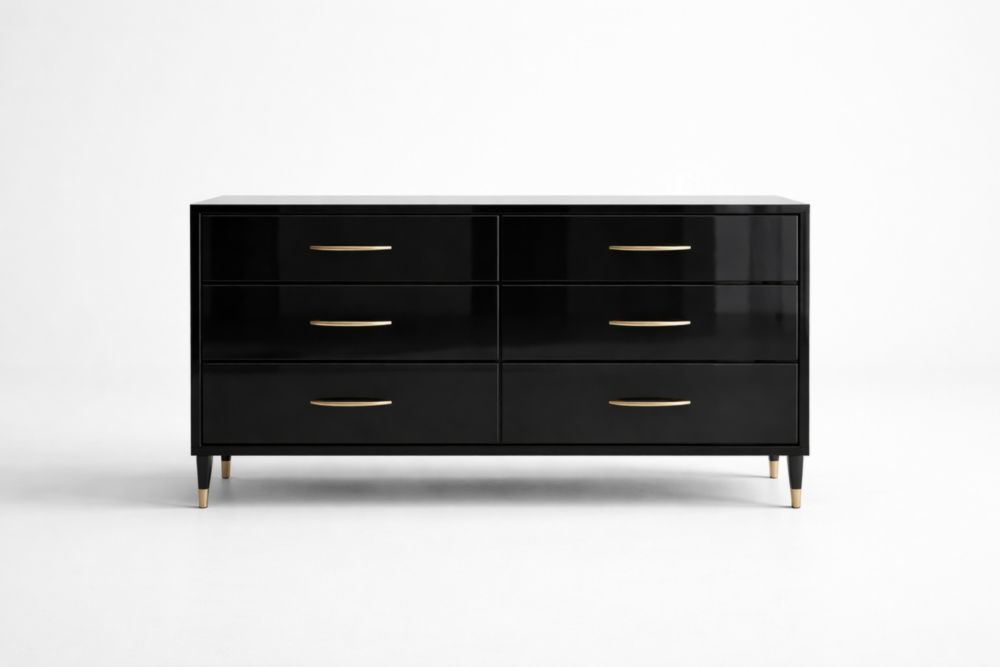 Cassettiera rettangolare in legno massello nero 120x45x75 cm