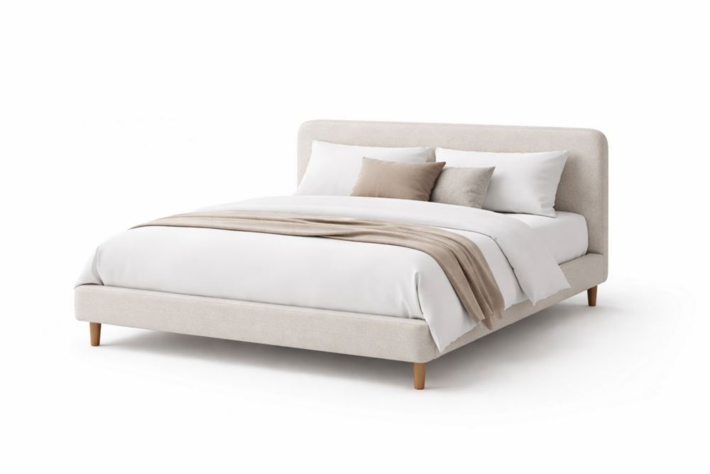 Letto Imbottito Matrimoniale in Tessuto Beige