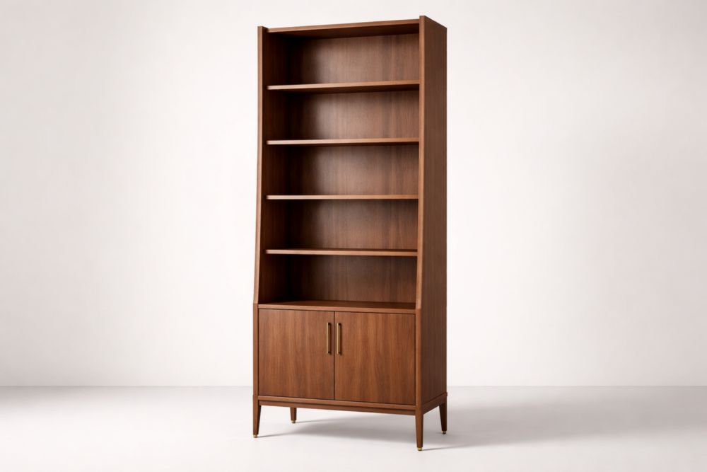 Libreria in legno di noce con ante inferiori 200x80x35 cm Marrone