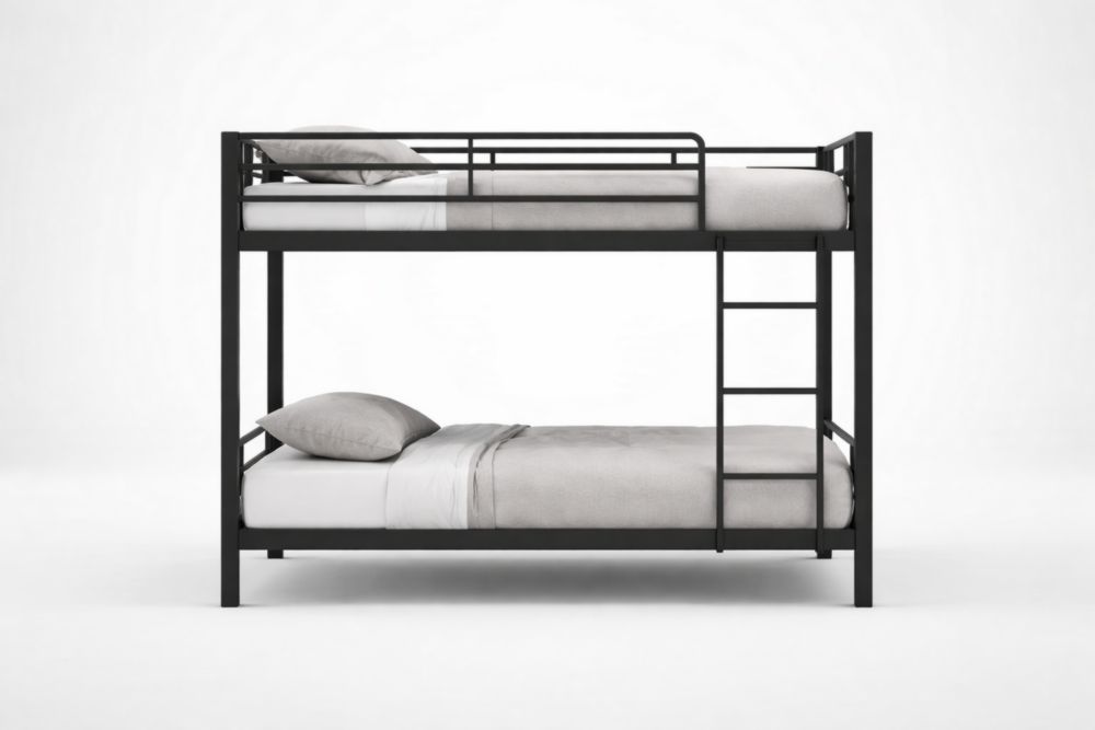 Letto a Castello in Acciaio Nero con Scala Integrata