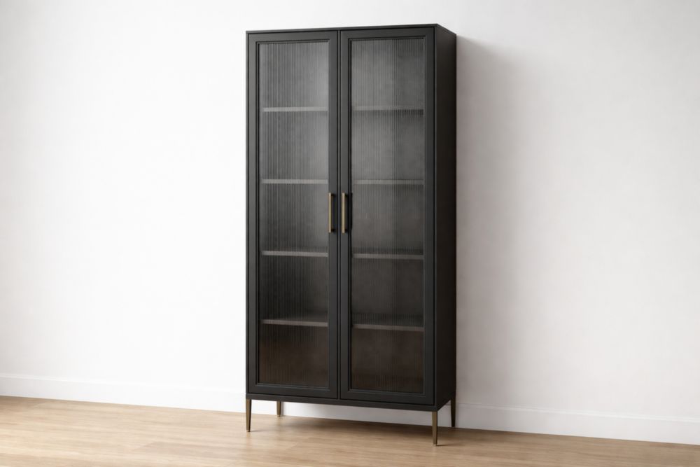 Armadietto in Alluminio con ante in vetro scanalato 180x75x35 cm Nero