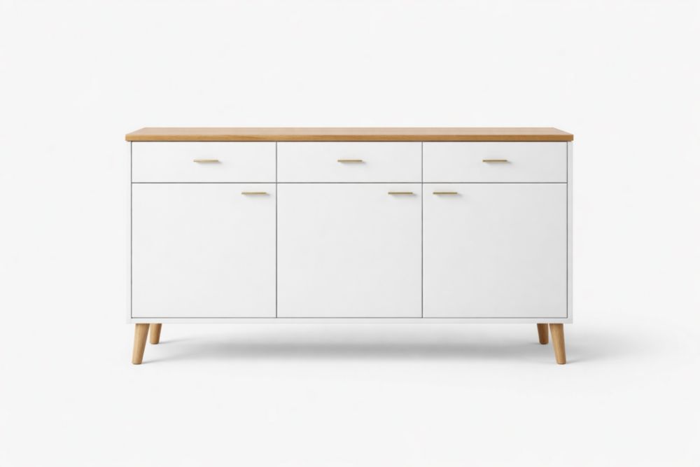 Credenza in MDF Bianco e Rovere con Ante e Cassetti