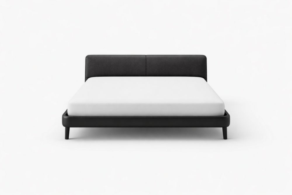 Letto matrimoniale tessuto in poliuretano struttura in legno massello nero