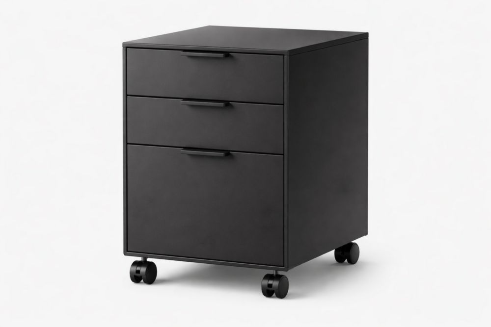 Cassettiera mobile in acciaio nero con 3 cassetti e ruote 60x40x50 cm