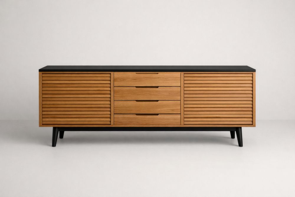 Credenza in Legno Noce e MDF Nero 180x45x80cm