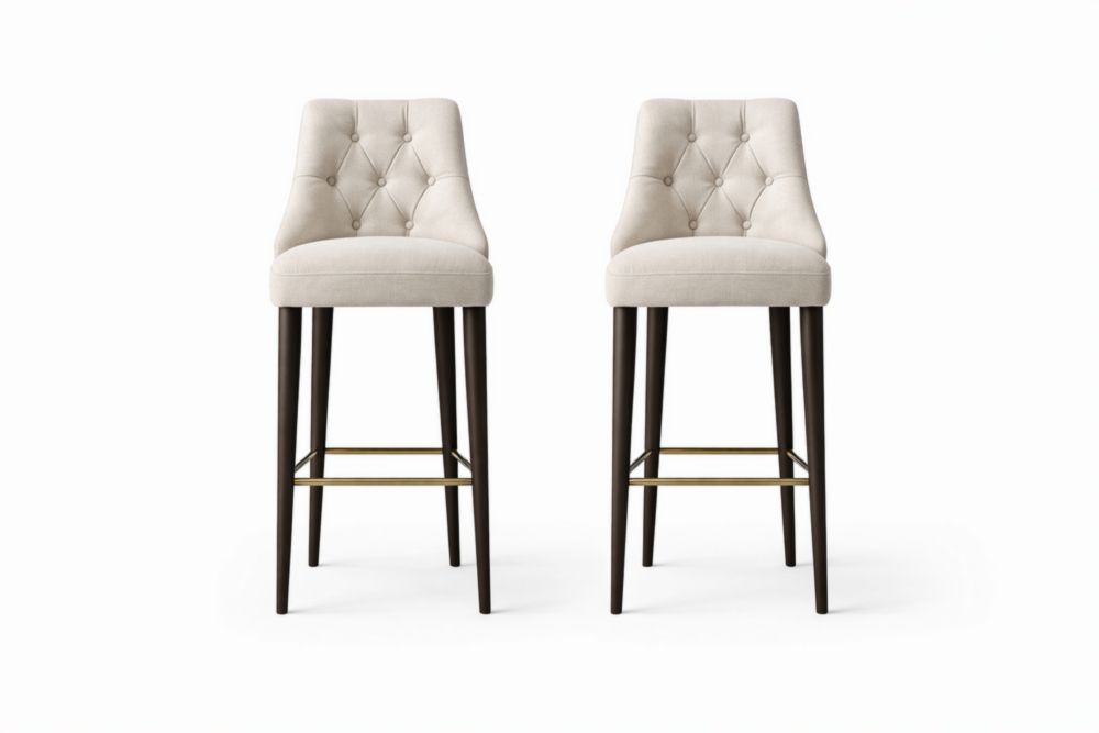 Set di 2 sgabelli da bar in legno massello e tessuto beige