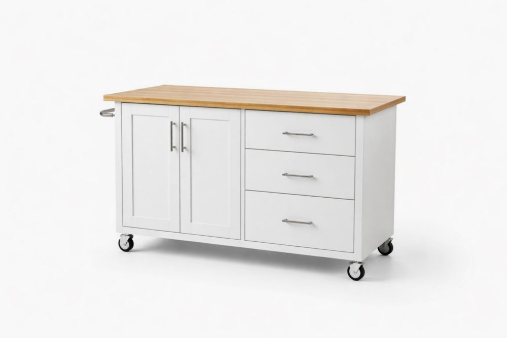 Carrello Cucina MDF Bianco con Ruote e Cassetti