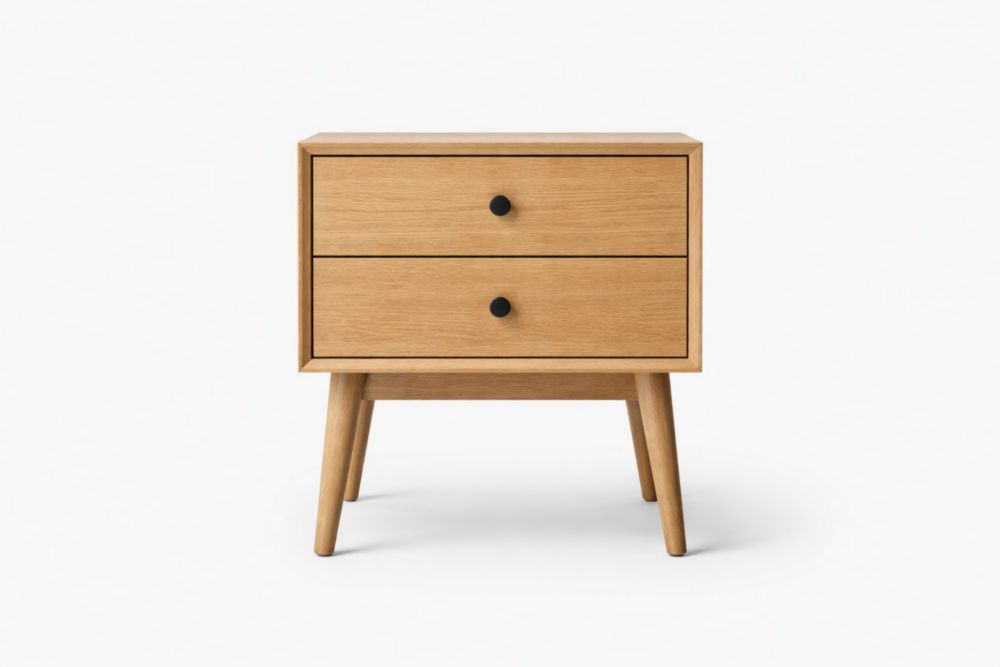 Comodino in Legno massello di Rovere con Due Cassetti