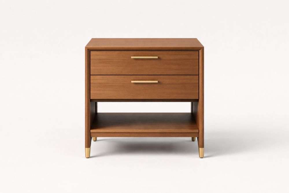 Comodino in Legno di quercia con Cassetti e Ripiano Aperto 53x40x61 cm