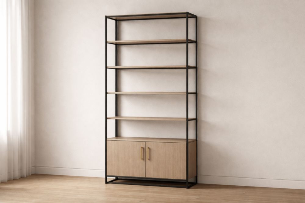 Libreria in Alluminio e MDF Naturale/Nero 190x80x35 cm