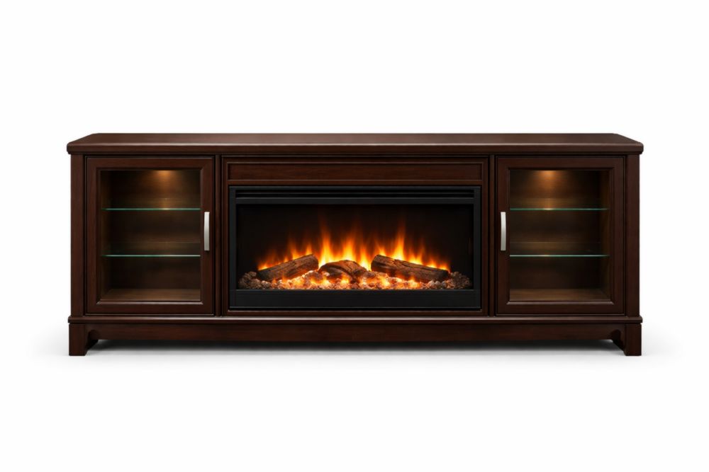 Mobile TV in MDF con camino elettrico in vetro temperato