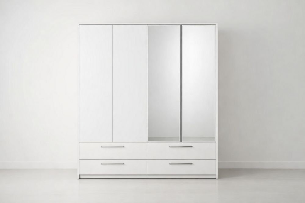 Armadio in MDF Bianco con Specchio e Cassetti