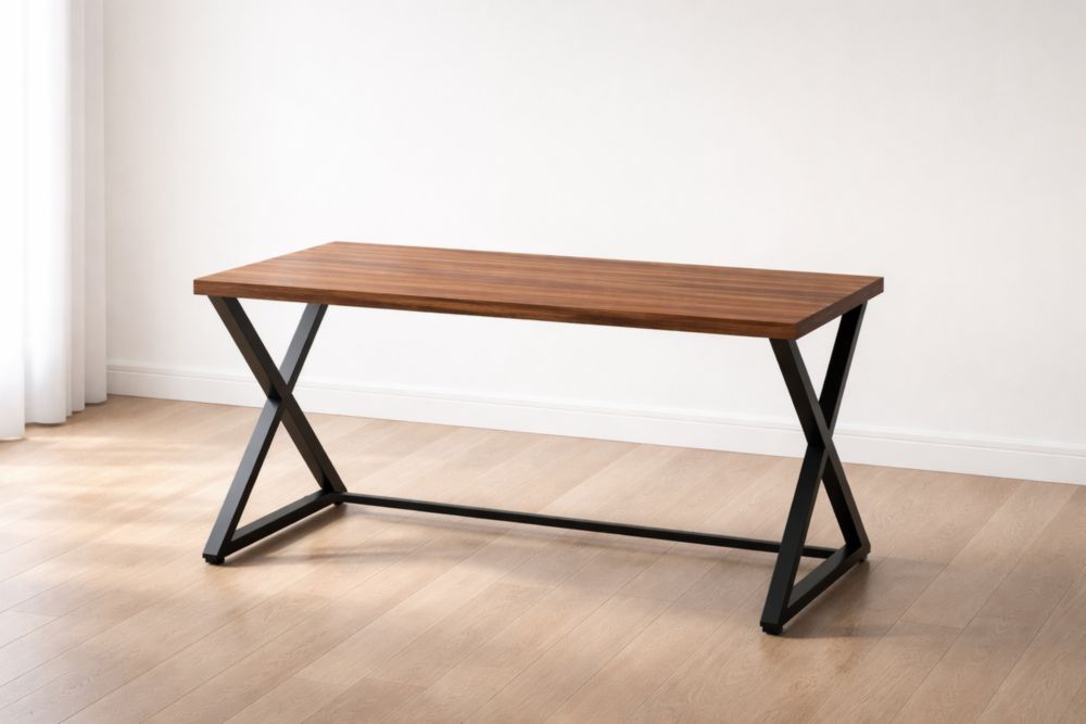 Tavolo Rettangolare in Legno Massello con Gambe in Acciaio 140x60x75 cm