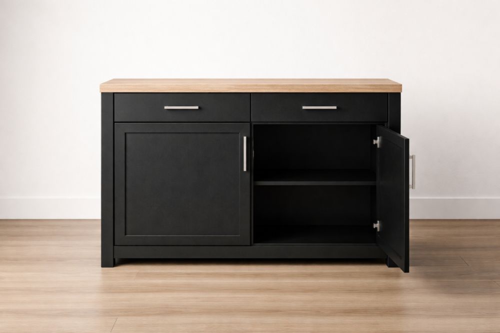 Credenza in legno composito nero con superficie in rovere 120x40x80 cm