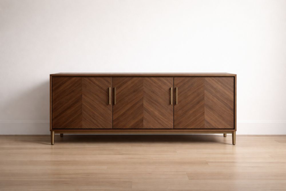 Credenza in legno di noce con gambe in acciaio