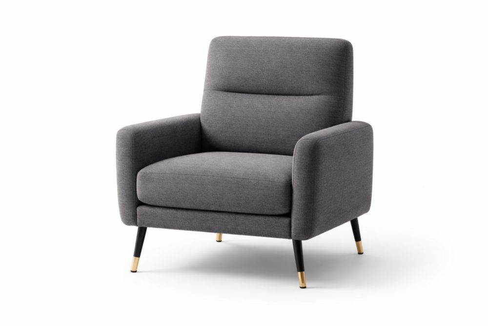 Poltrona in Tessuto Grigio Gambe in Acciaio con Finitura Dorata