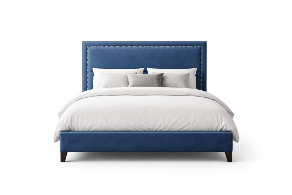 Letto matrimoniale in legno massello con rivestimento in velluto Blu Lunghezza200cmxLarghezza160cm