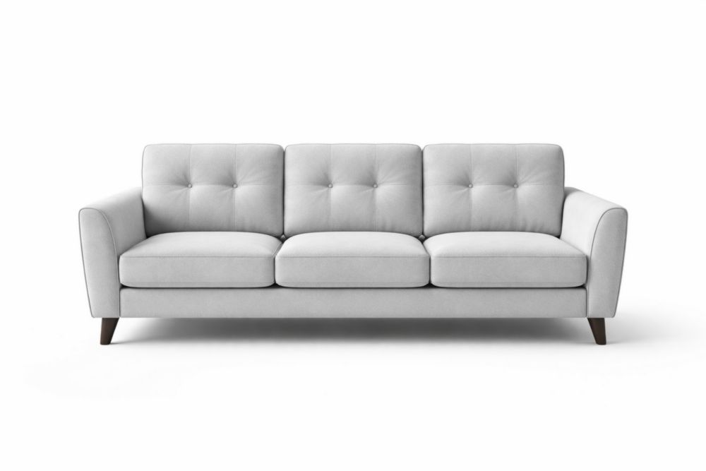 Divano 3 posti tessuto grigio chiaro con gambe in legno di faggio