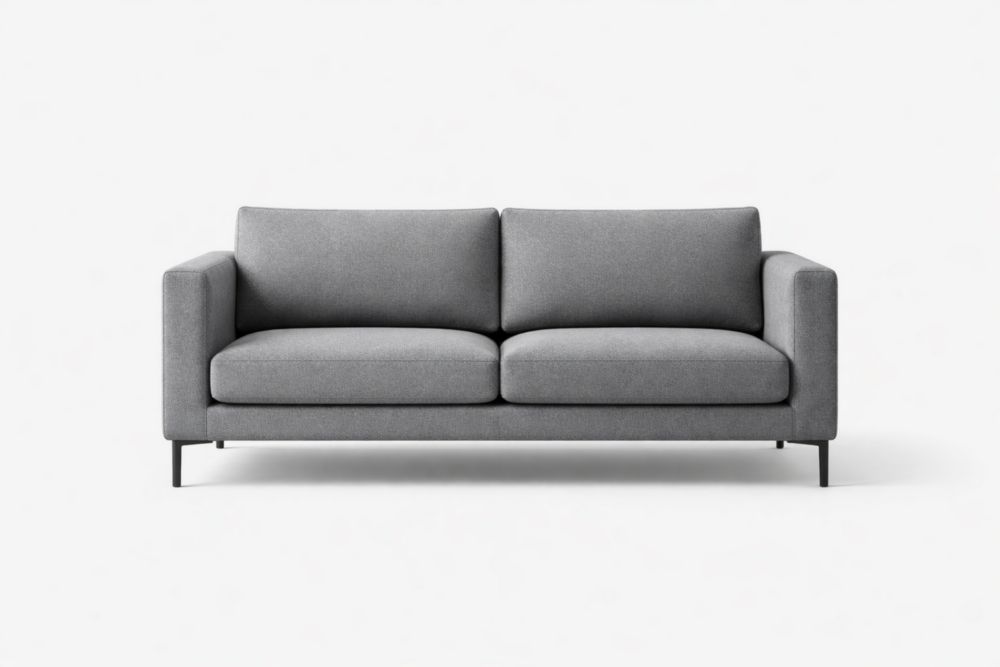 Divano a 2 posti in tessuto poliestere grigio con gambe in acciaio nero
