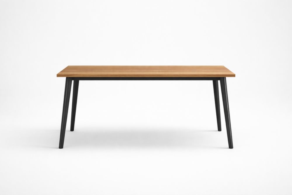 Tavolo da pranzo in legno impiallacciato e acciaio