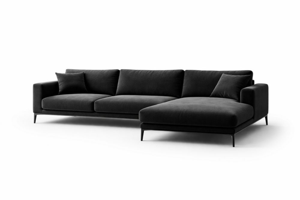 Divano modulare in velluto nero con chaise longue