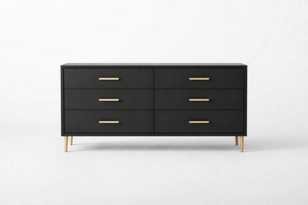 Cassettiera a 6 cassetti in MDF e acciaio nero