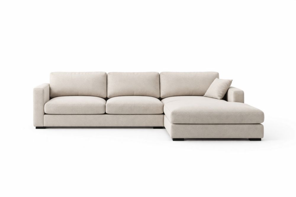 Divano angolare in tessuto con chaise longue beige