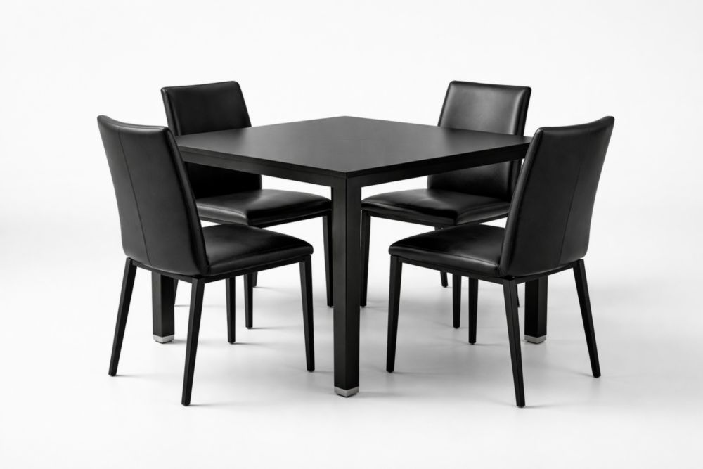 Tavolo Quadrato con Quattro Sedie in MDF e PU Nero