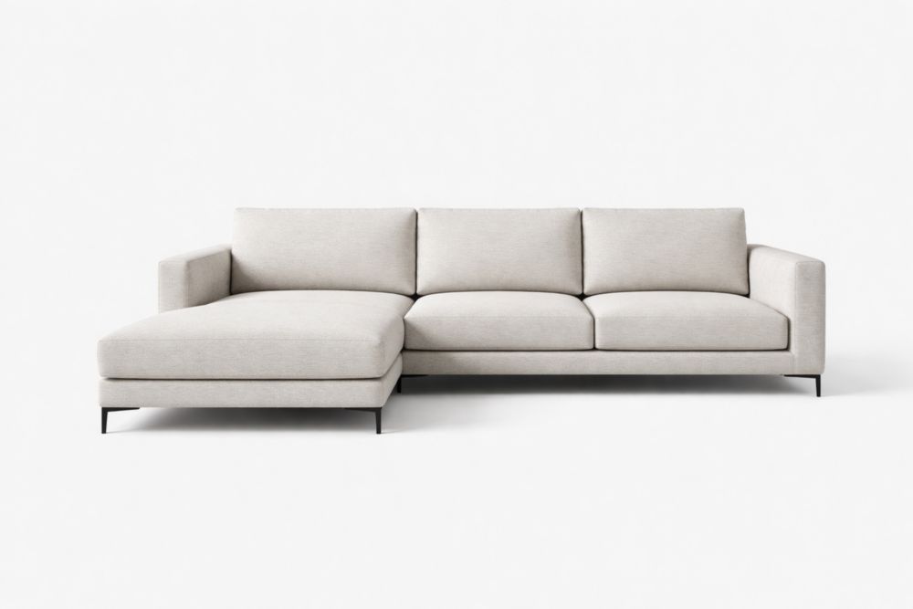 Divano angolare in tessuto poliestere con chaise longue sinistra crema