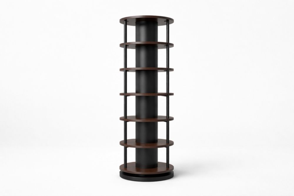 Libreria Rotonda in Acciaio e MDF 6 Ripiani Marrone Nero