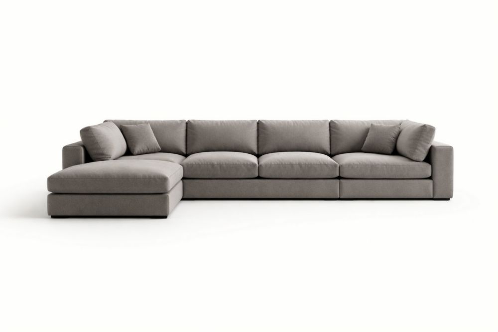 Divano angolare in tessuto poliestere grigio con chaise longue