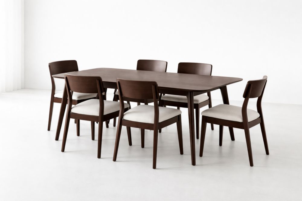 Set da Pranzo in Legno Massello con 6 Sedie Marrone