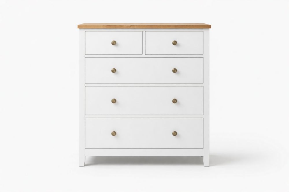 Cassettiera 5 Cassetti in MDF e Quercia Bianco