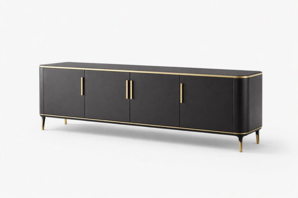 Credenza rettangolare in MDF nero con dettagli dorati
