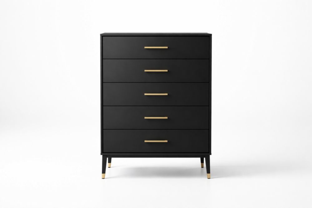 Cassettiera in Legno Massello con 5 Cassetti Nero Altezza100cmxLarghezza80cmxProfondità40cm