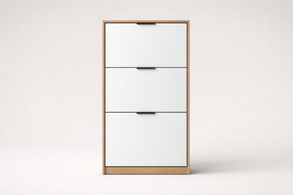 Scarpiera a 3 Ribalte in Laminato Bianco Rovere