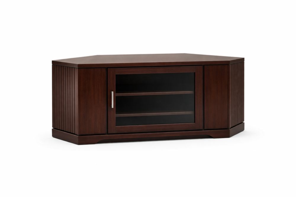 Mobile Porta TV Angolare in Legno Massello e Vetro Temperato Marrone