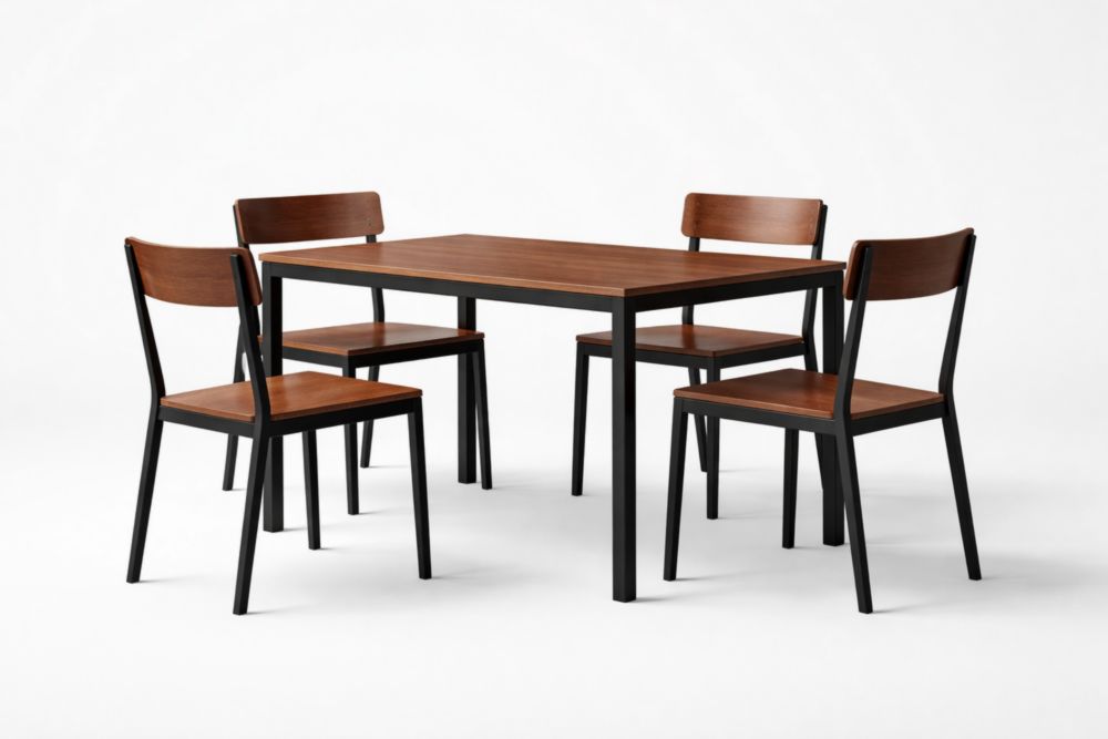 Set Tavolo Rettangolare e 4 Sedie in MDF e Acciaio Marrone/Nero