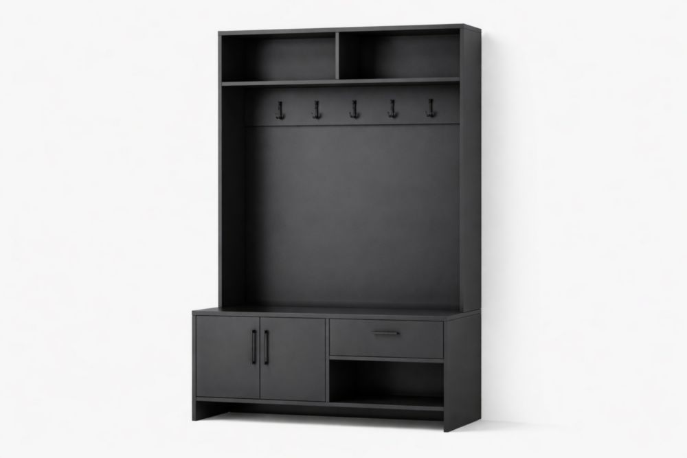 Appendiabiti da Ingresso in MDF e Acciaio Nero