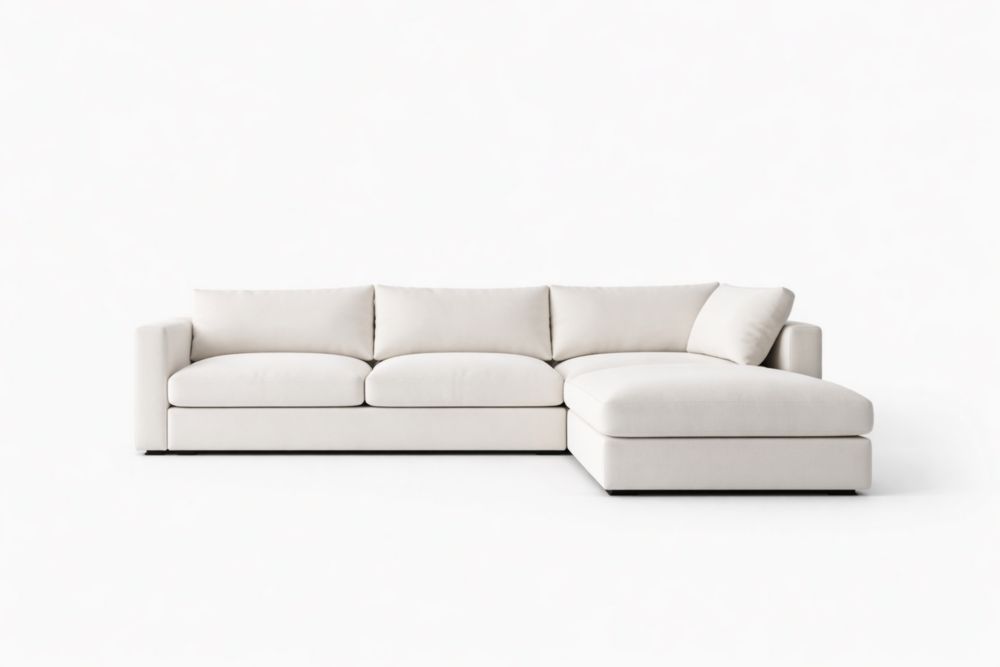 Divano Angolare in Tessuto Beige con Chaise Longue